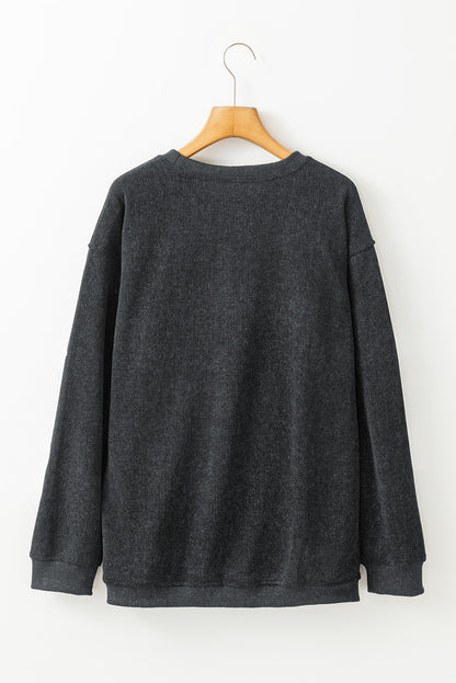 Black Halloween Ghost Corded Crew Neck Loose Sweatshirt