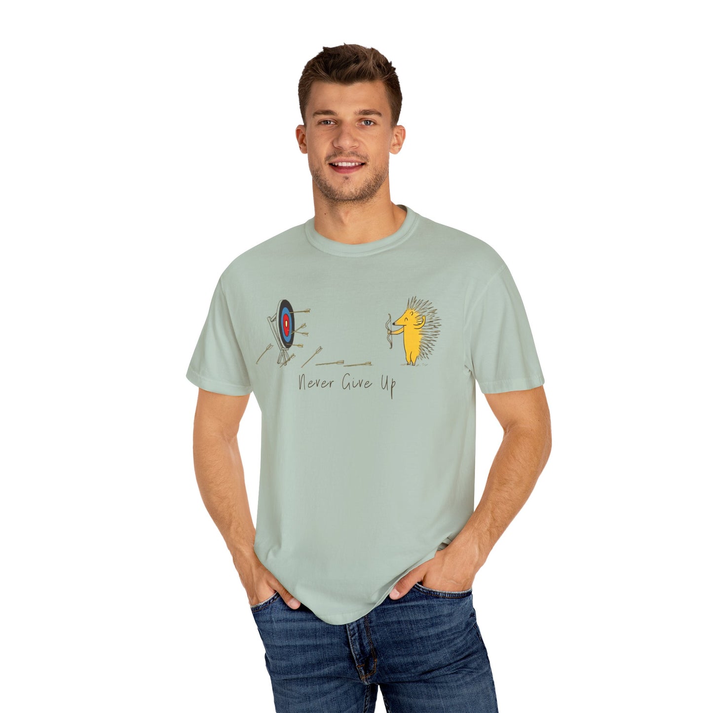 Motivational T-Shirt with Hedgehog Design, Unisex Graphic Tee, Gift for Friends, 'Never Give Up' Apparel, Perfect for Casual Wear, [...]