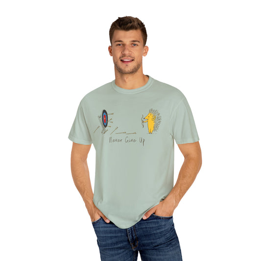 Motivational T-Shirt with Hedgehog Design, Unisex Graphic Tee, Gift for Friends, 'Never Give Up' Apparel, Perfect for Casual Wear, [...]
