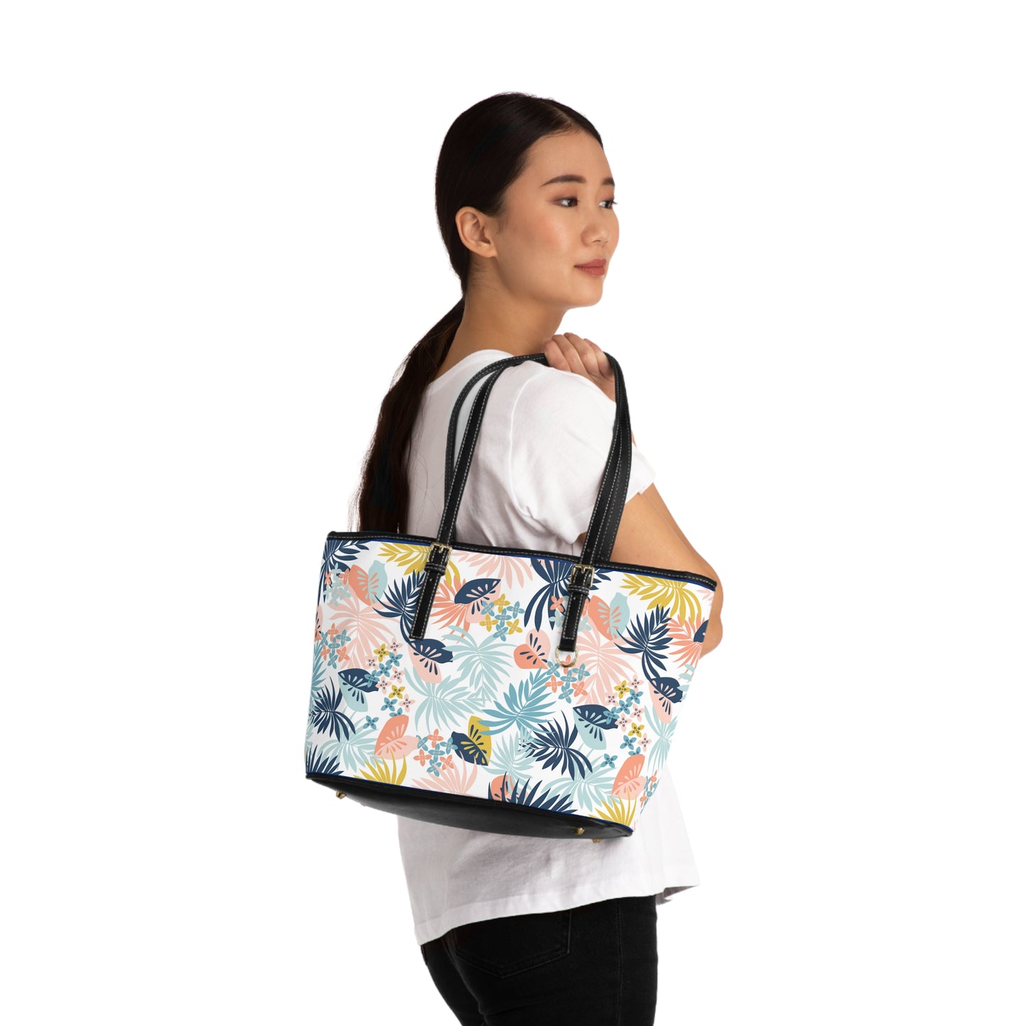 Tropical Floral Leather Shoulder Bag - Stylish Tote for Summer Adventures