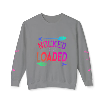 Nocked and Loaded Unisex Lightweight Crewneck Sweatshirt With Bows on Sleeves