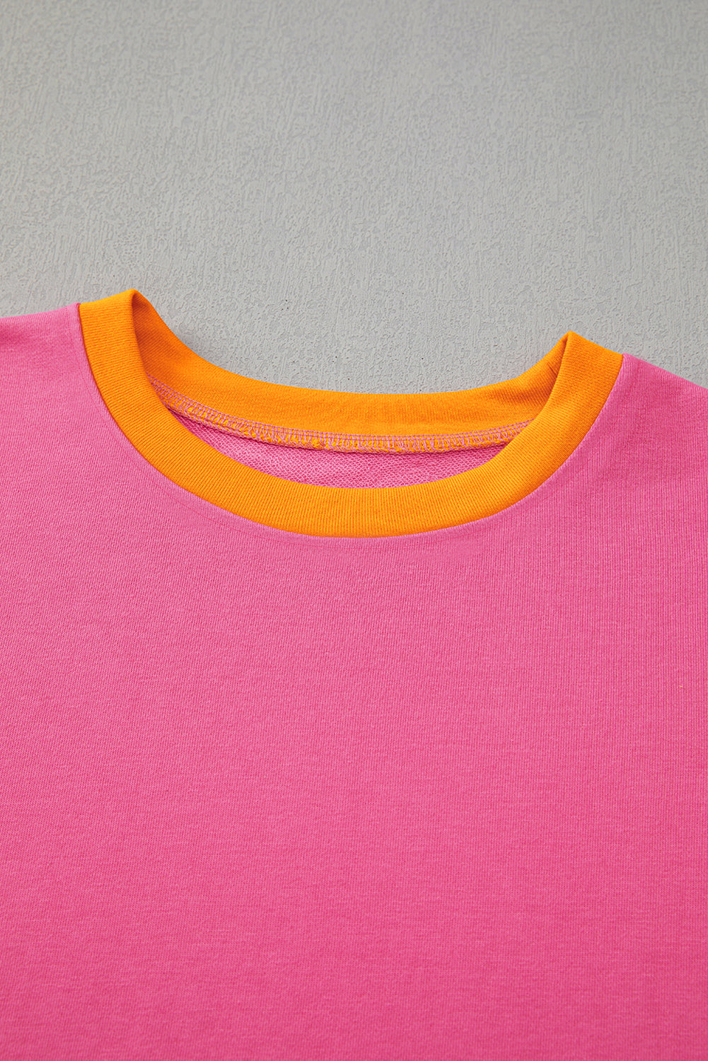 Rose Red 2pcs Color Block Pullover Loose Pant Set