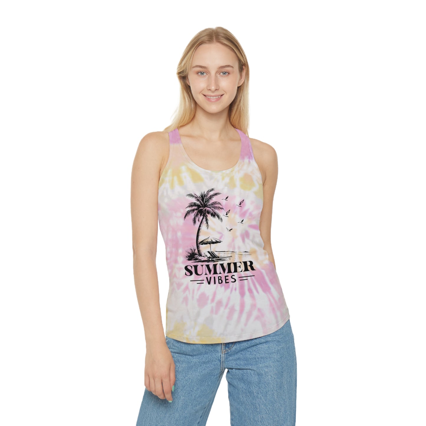 Summer Vibes Tie Dye Racerback Tank Top for Beach Days