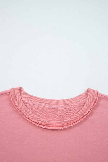 Peach Blossom Floral Applique Baggy Pullover Sweatshirt