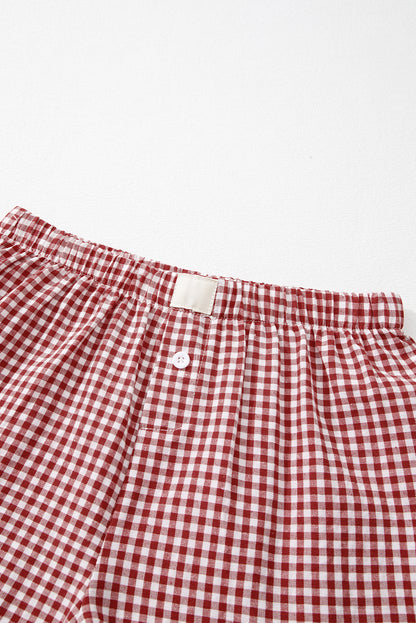 Red Gingham Printed High Waist Shorts