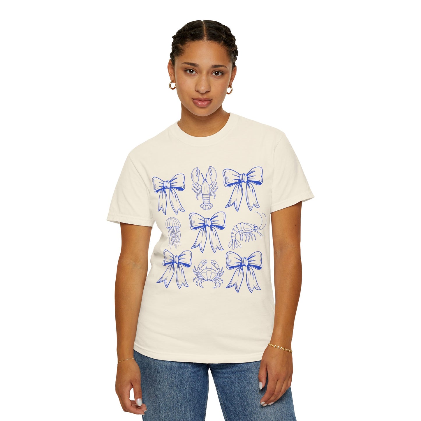 Coastal Charm Unisex Garment-Dyed T-Shirt with Nautical Bows