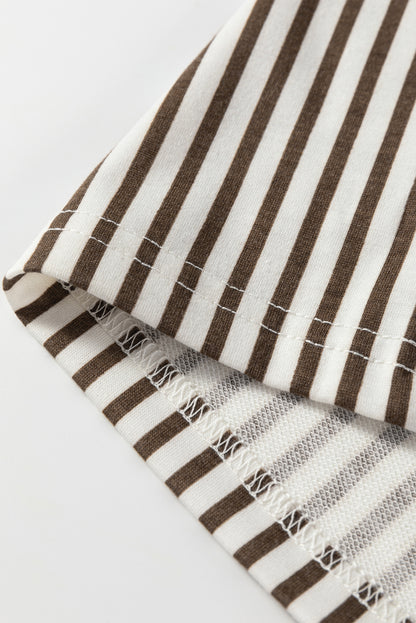 Brown Stripe Elastic High Waist Pocketed Loose Pants