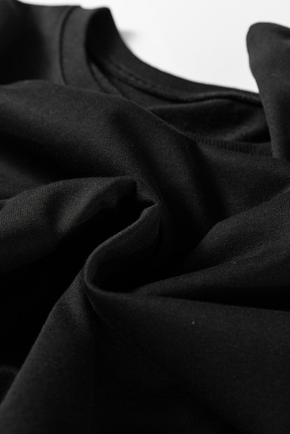 Black Striped Drop Shoulder Round Neck Pullover and Jogger Pants Active Outfit