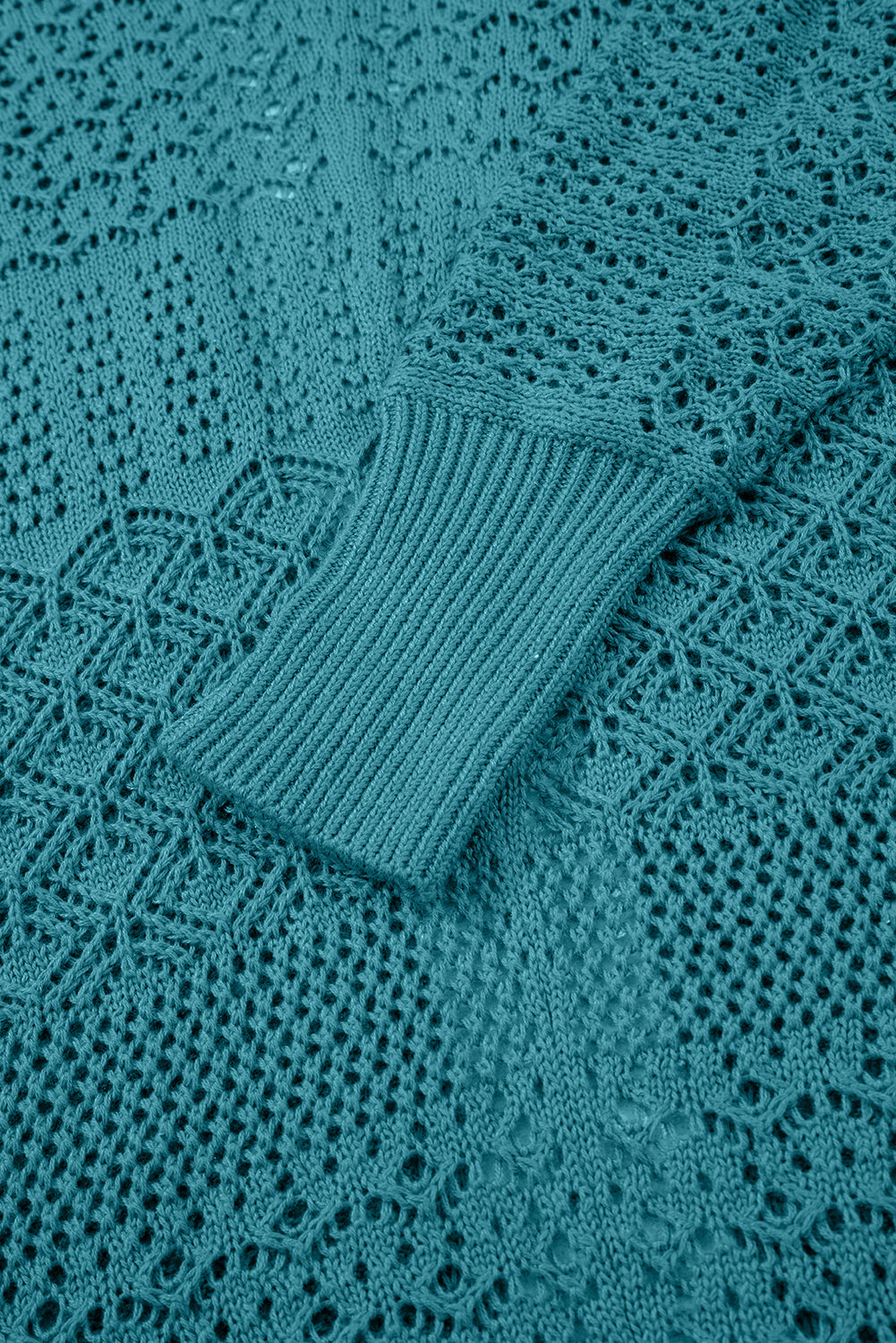 Lapis Mix Pattern Hollowed Knit Open Front Cardigan