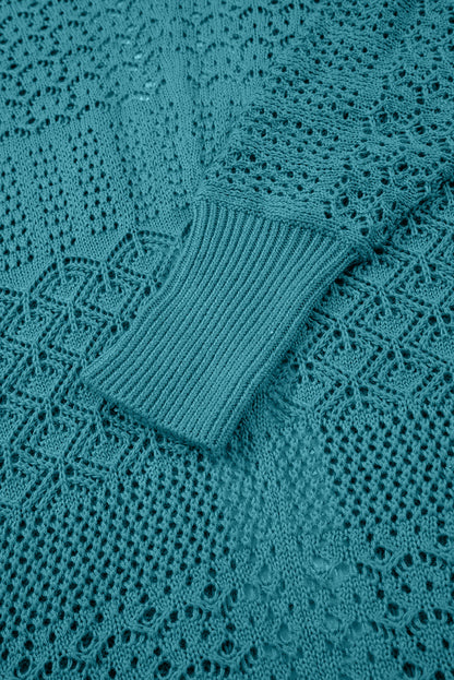 Lapis Mix Pattern Hollowed Knit Open Front Cardigan