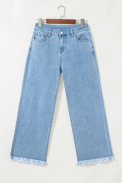 Myosotis Acid Washed High Rise Cropped Wide Leg Jeans