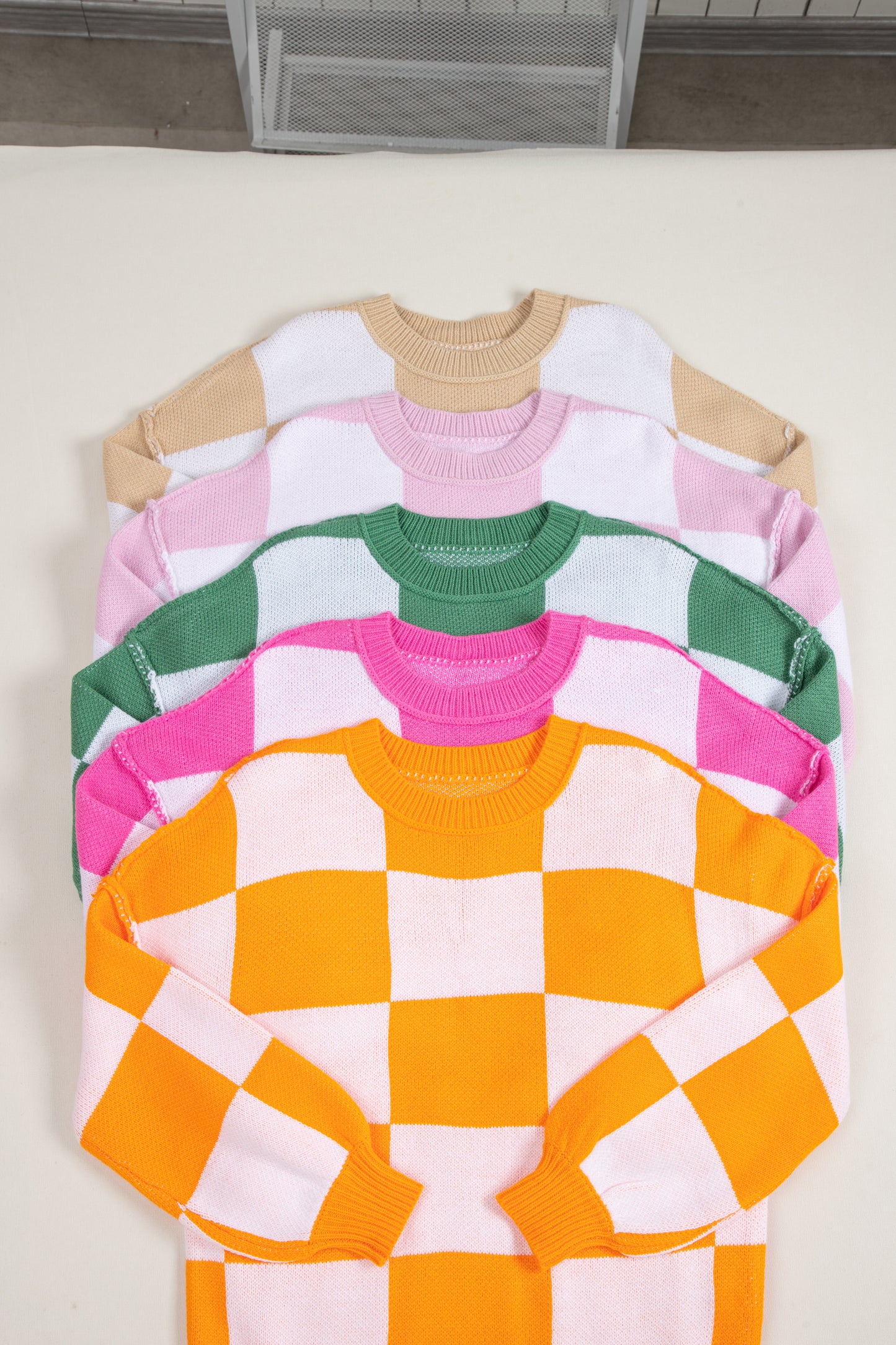 Rose Checkered Bishop Sleeve Sweater