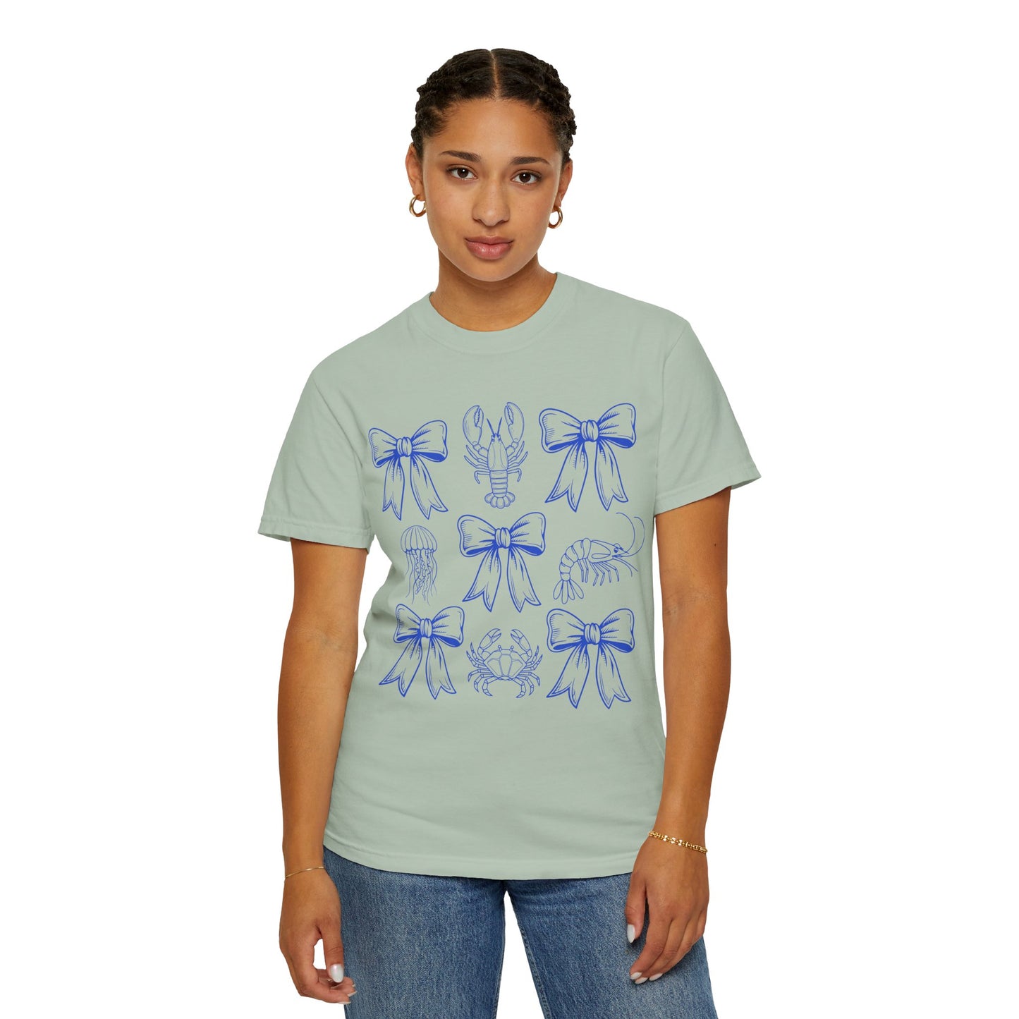 Coastal Charm Unisex Garment-Dyed T-Shirt with Nautical Bows