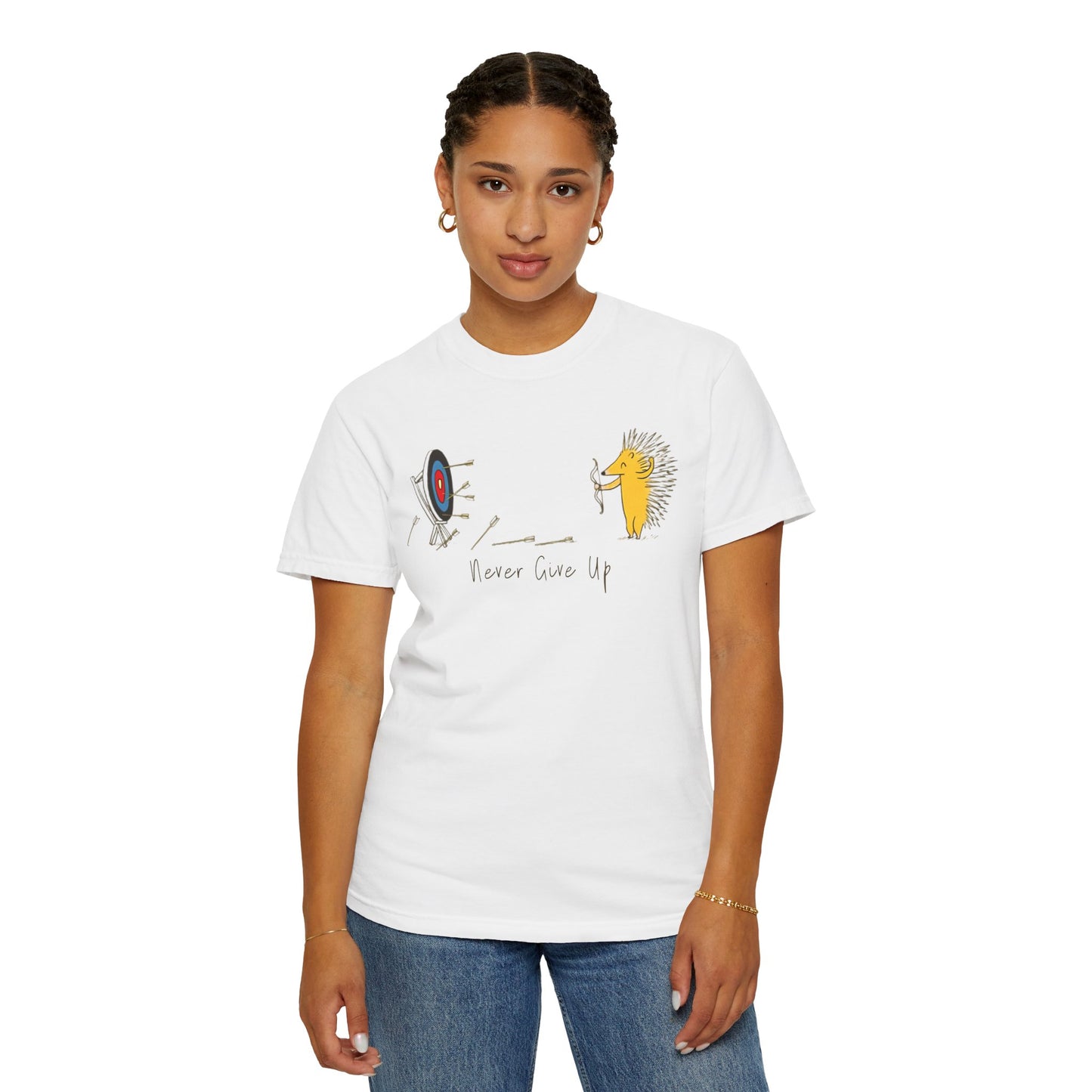Motivational T-Shirt with Hedgehog Design, Unisex Graphic Tee, Gift for Friends, 'Never Give Up' Apparel, Perfect for Casual Wear, [...]
