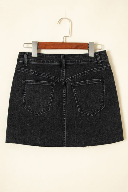 Carbon Grey Mineral Wash Ripped Raw Hem Denim Mini Skirt