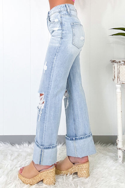 Beau Blue Light Wash Distressed Straight Jeans