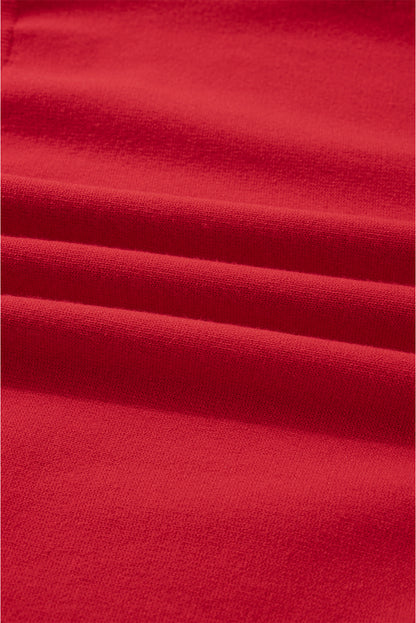 Racing Red Pearl Embellished Double Ruffle Short Sleeve Sweater