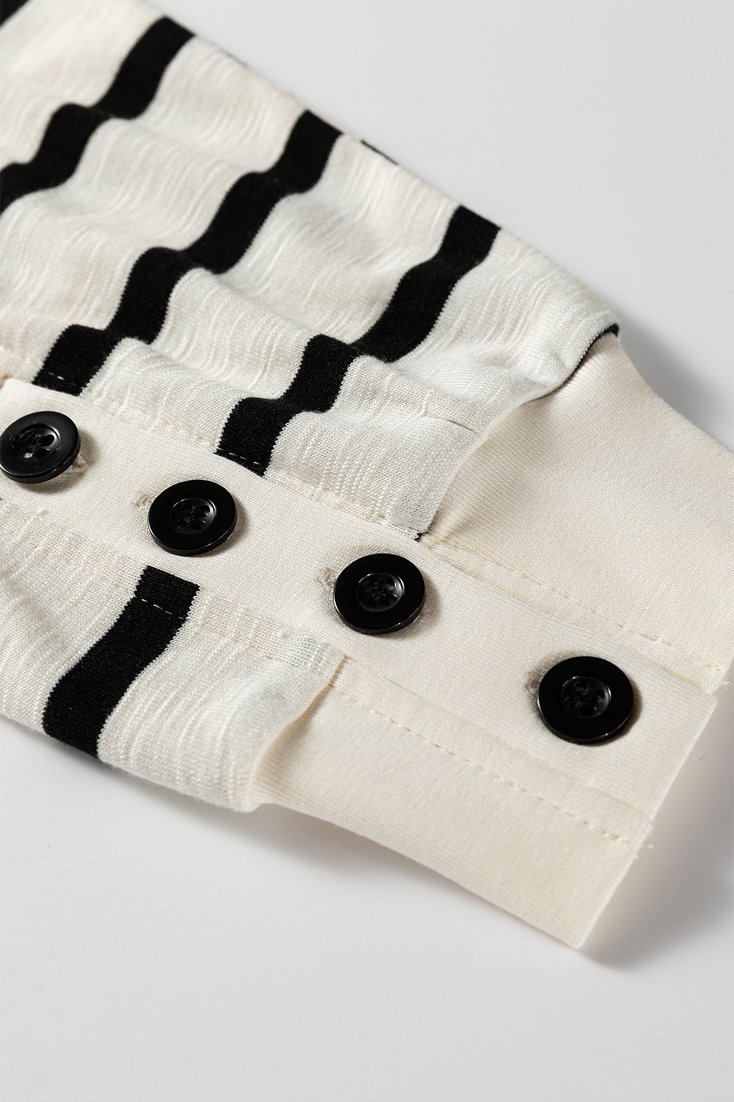 Black Stripe Ribbed Trim Button Cuff Long Sleeve Top Midi Skirt 2pcs Outfit