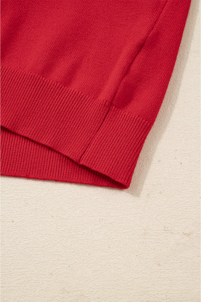 Racing Red Pearl Embellished Double Ruffle Short Sleeve Sweater