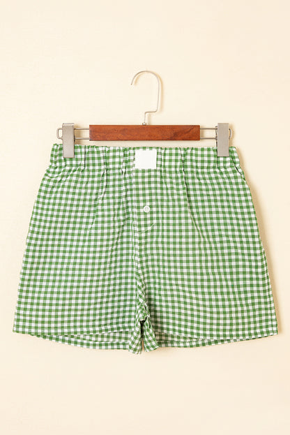 Fern Green Gingham Printed High Waist Shorts