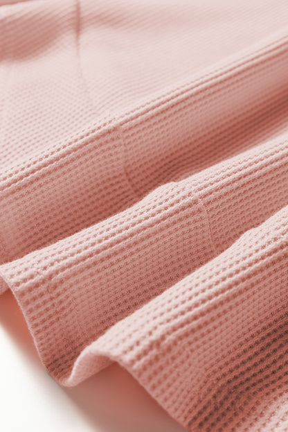 Gossamer Pink Rounded Hem Waffle Long Sleeve Top