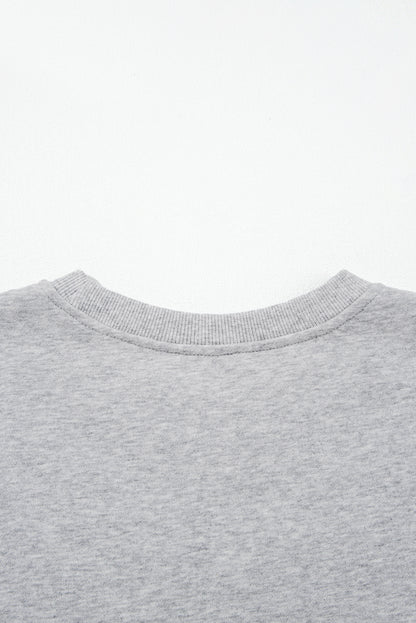 Light Grey Contrast Bow Applique Drop Sleeve Round Neck Sweatshirt