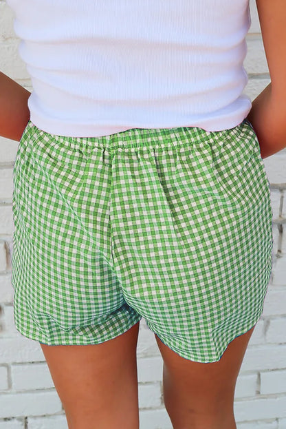 Fern Green Gingham Printed High Waist Shorts